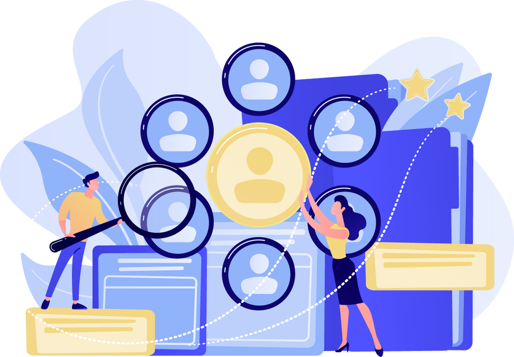 Illustration de personnages avec ampoule